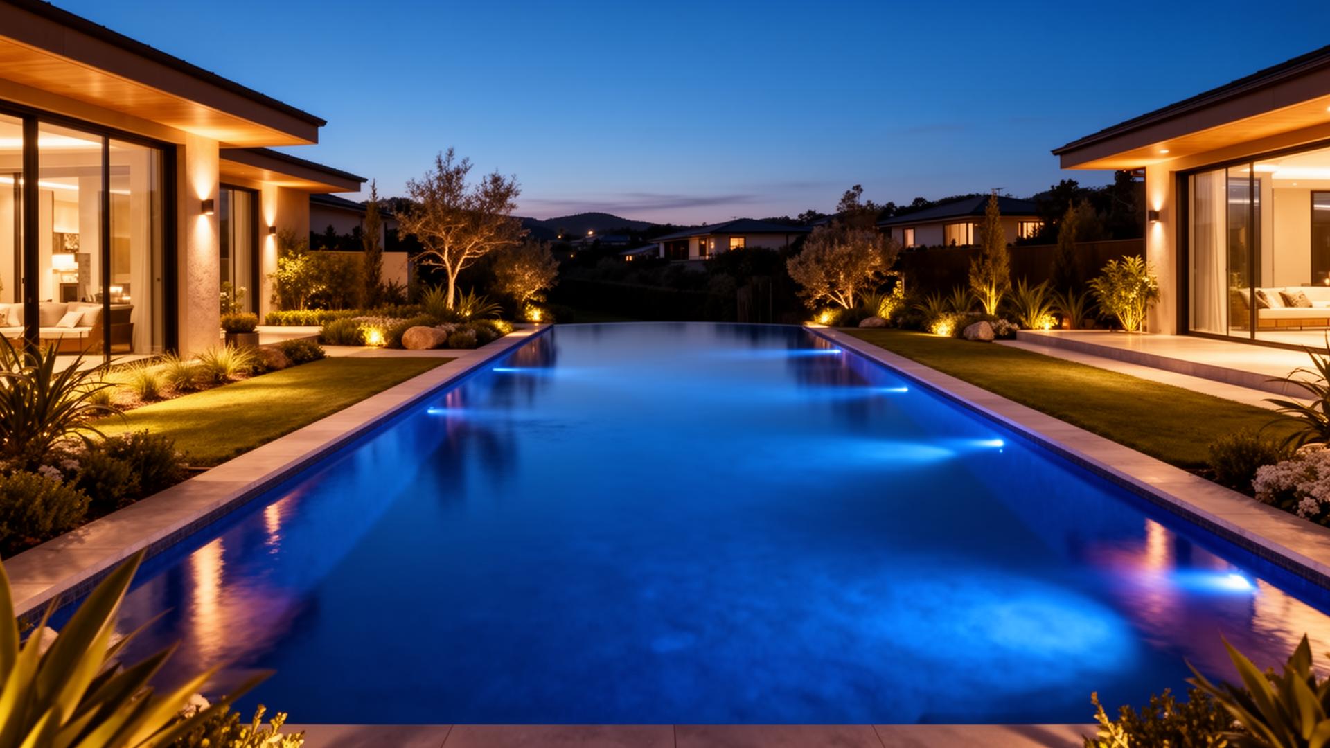 Custom luxury swimming pool at twilight in High Point, NC